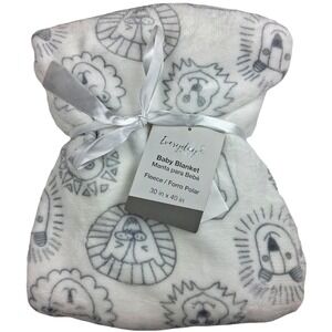 Everyday Kids White Gray Silver Safari Animal Faces Baby Blanket Plush 30x40 NWT